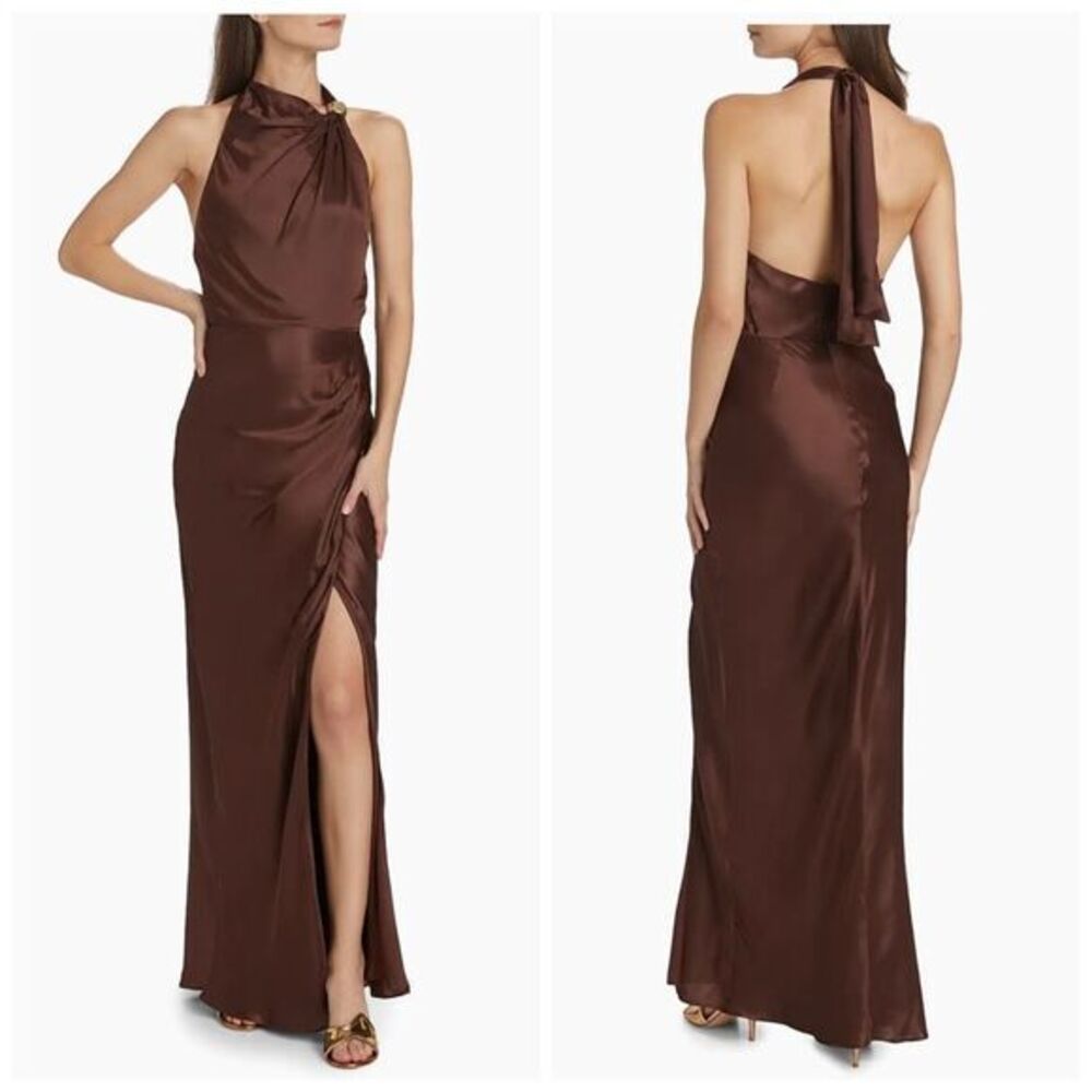 Nicholas the Label Womens Galilea Halter Neck Maxi Dress Dark Plum Size 10